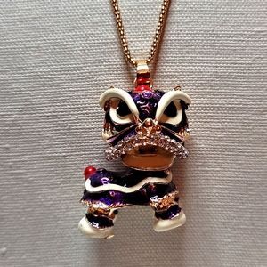 Retro Betsy Johnson Chinese Dragon Pendant Necklace.